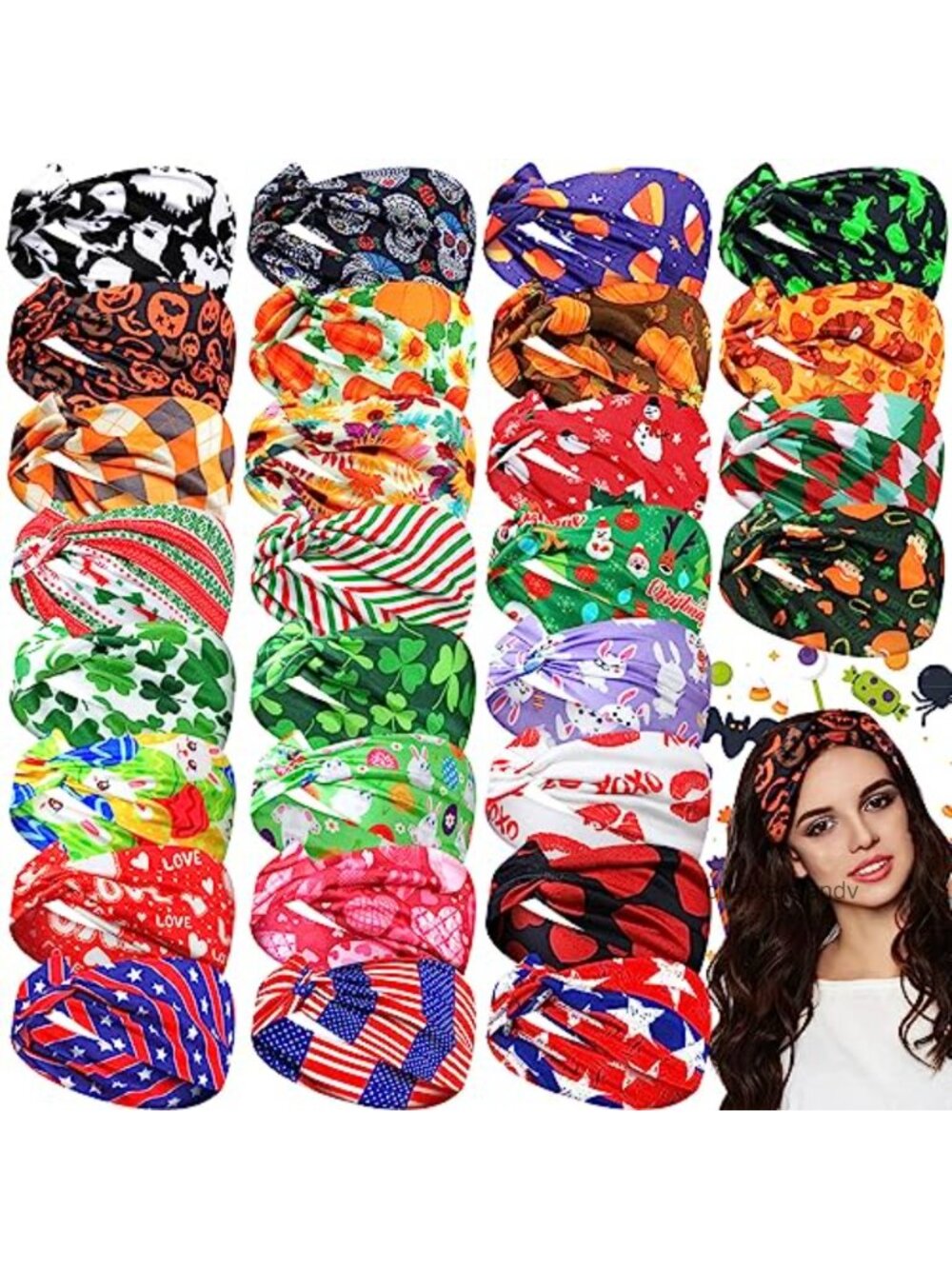 28 Pc Holiday Headbands Wide Twist Elastic Polyester Hair Accessories